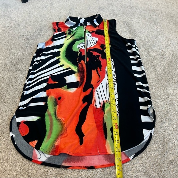 FRANK Lyman design red orange multicoloured zebra sleeveless zipper blouse Sz 6 - Picture 8 of 10